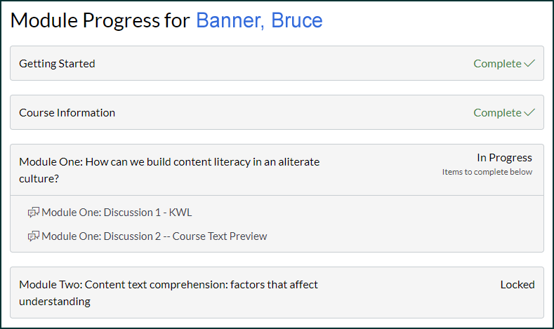 Module Progress for Bruce Banner 